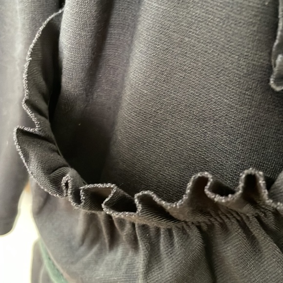 Anthro Cartonnier Black Ruffle Blazer Jacket with Green Piping Detail Size S - Picture 6 of 12